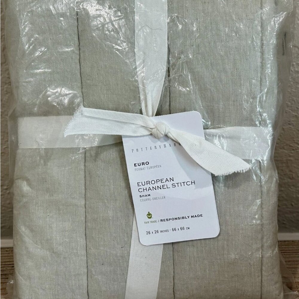 Pottery Barn European Channel Stitch Quilted Standard Sham QTY 2 Eucalyptus NWT!